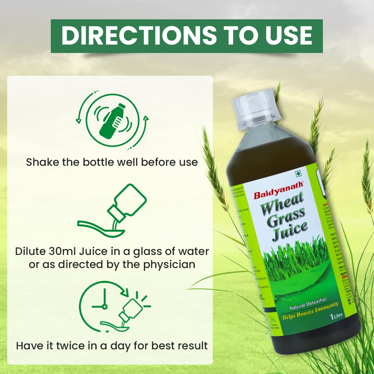 Baidyanath Wheatgrass Juice 1 Litre, Natural Detoxifier, Herbal Juice Helpful to boost Immunity, Blood Purification, Improves Digestion and Metabolism, 1000ml (Pack of 1) – view 6