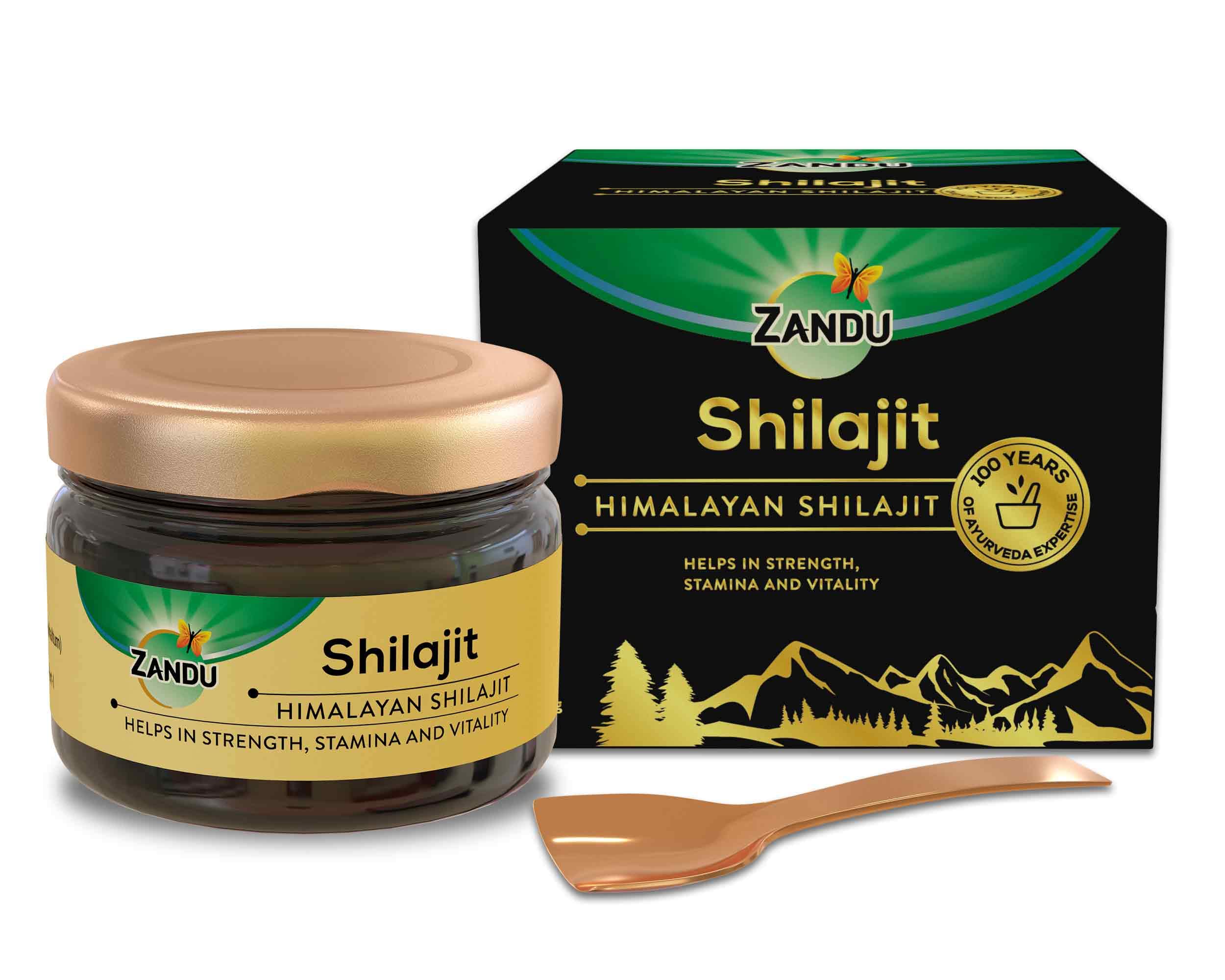 Front view of Zandu Himalayan Shilajit Resin 20 g jar