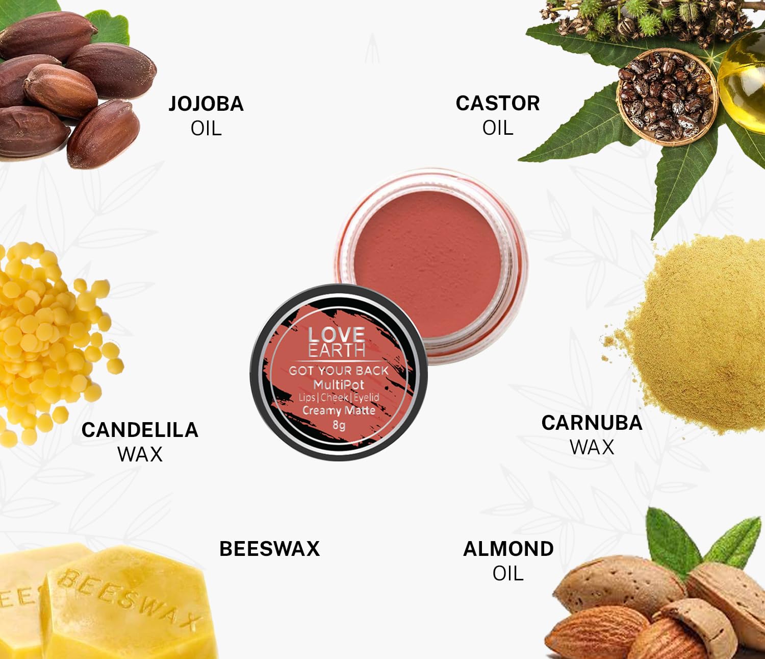 Love Earth Lip Tint & Cheek Tint Multipot-Got Your Back With Richness Of Essential Oils And Vitamin E For Lips, Eyelids & Cheeks, Matte Finish - Coral – view 4