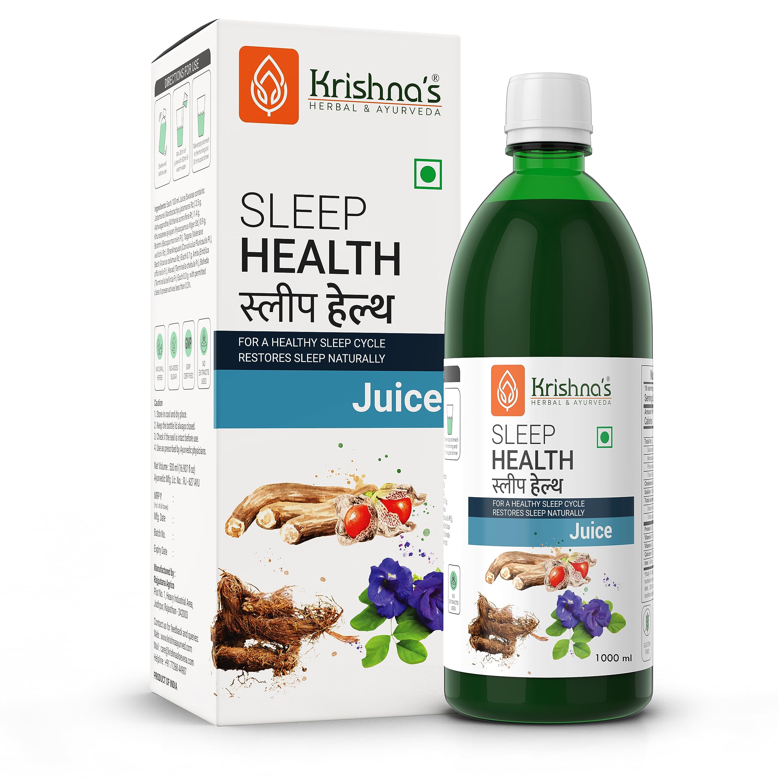 Bottle of Krishna's Herbal Ayurveda Sleep Health Juice 1000 ml