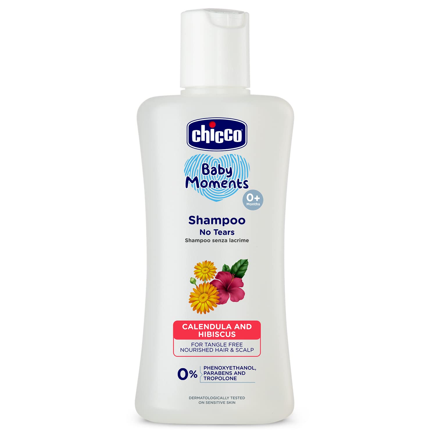 Chicco Baby Moments baby shampoo bottle with 200ml tear-free formula