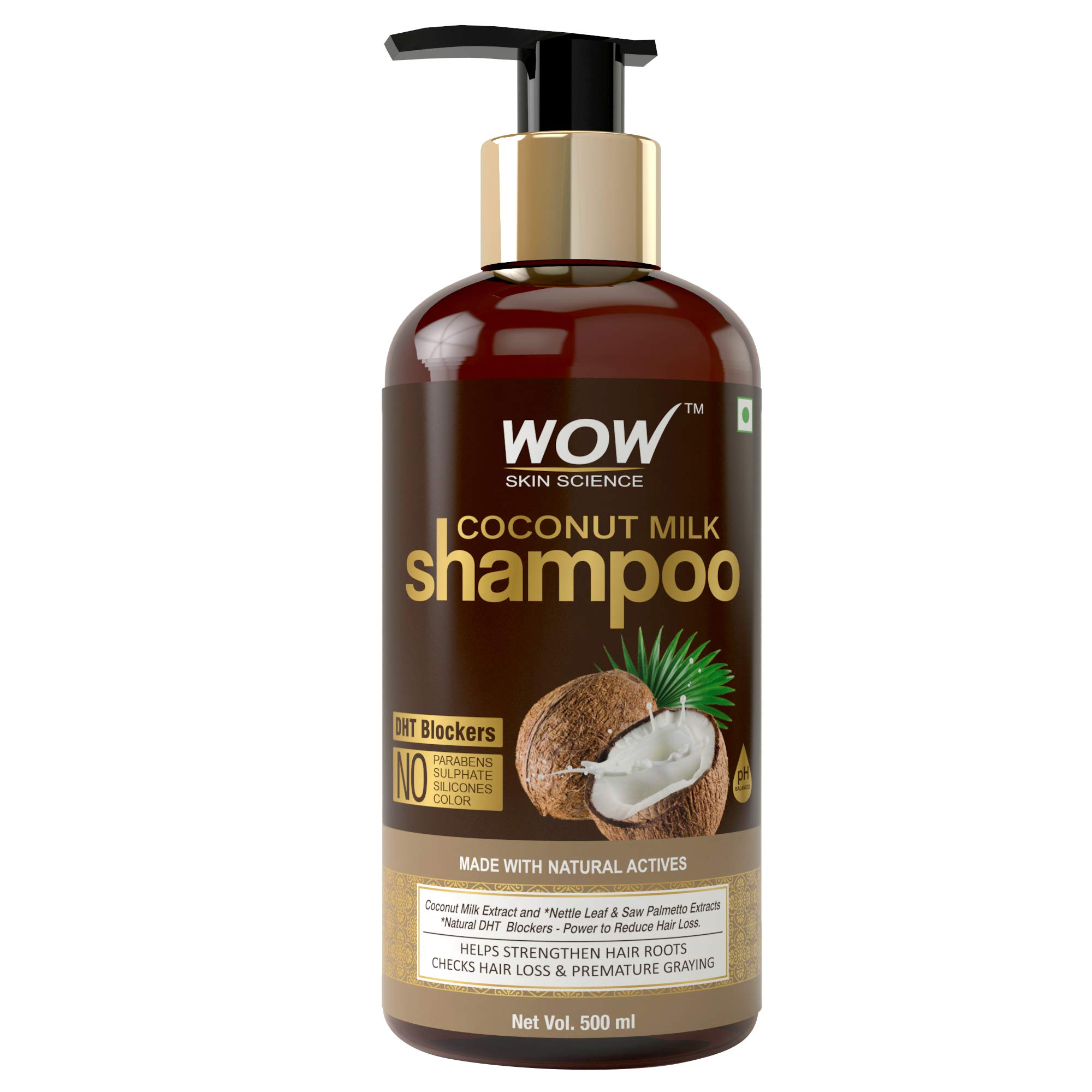 WOW Skin Science coconut milk shampoo bottle front view 500 ml