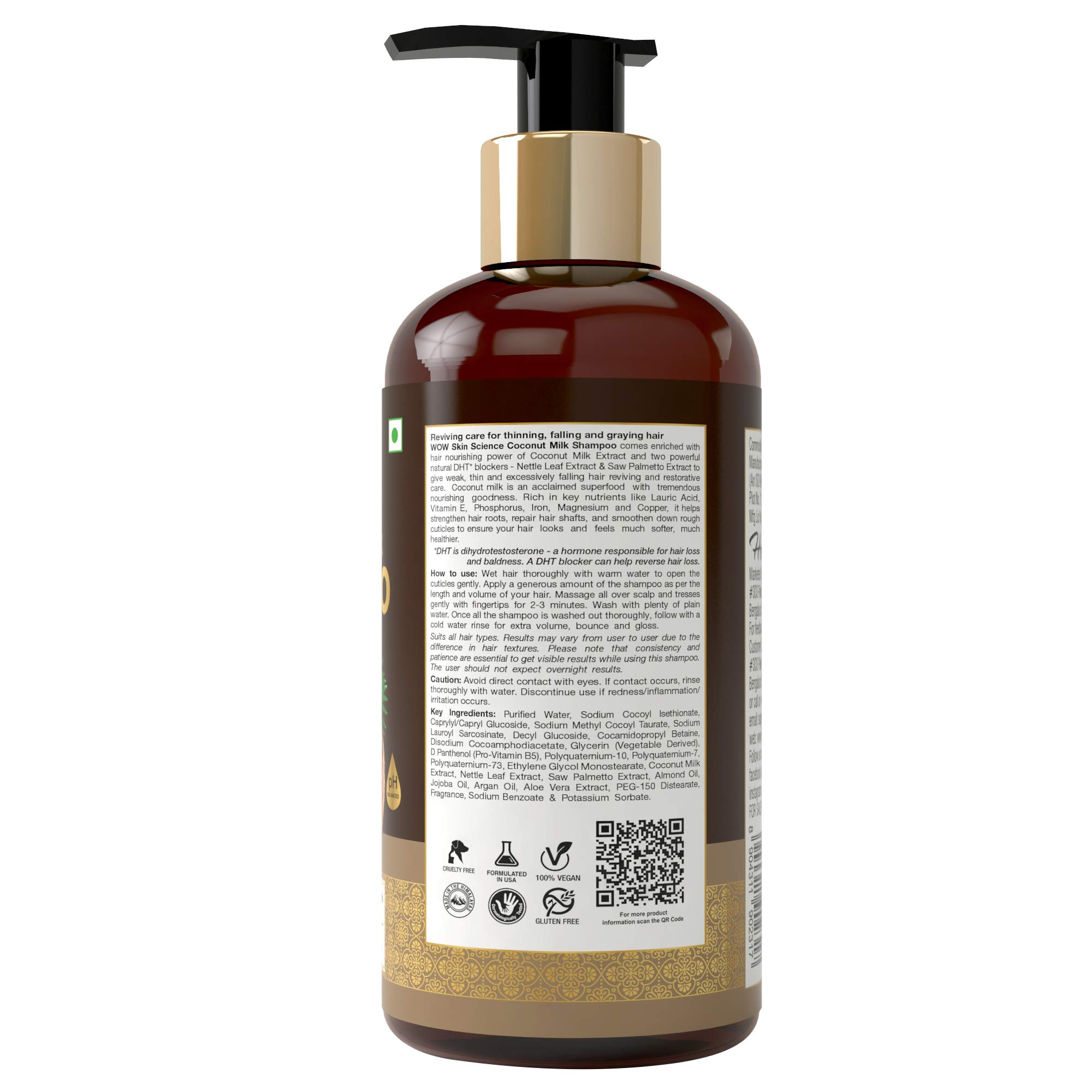 WOW Skin Science Coconut Milk No Parabens, Sulphate, Silicone, Salt & Color Shampoo, 500mL – view 2