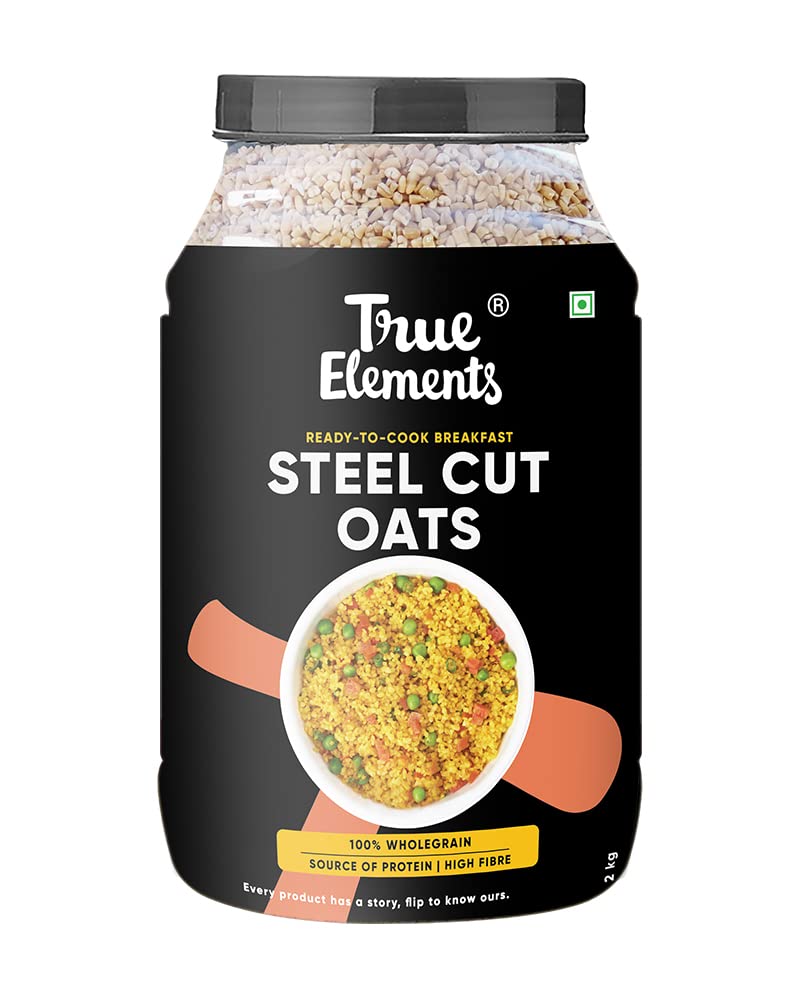 True Elements Steel Cut Oats 2kg - 40 Servings family pack | Premium Wholegrain Oats | High Fibre | Daibetic Friendly | Perfect for upma, khichdi & healthy baking