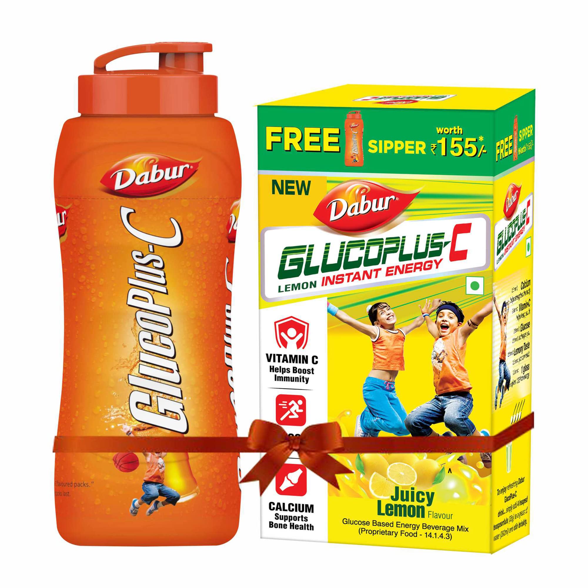 Front pack of Dabur Glucoplus C lemon glucose powder 1kg