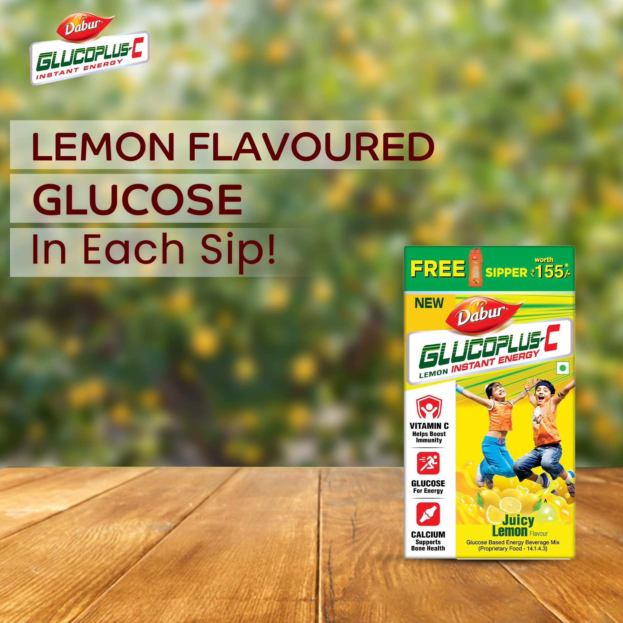 DABUR Glucoplus C Instant Energy Glucose Juicy & Tasty Lemon Flavour 1 Kg Glucose Replenishes Energy 25% More Glucose In Every Sip Vitamin C Helps Boosts Immunity Calcium Supports Bone Health – view 2
