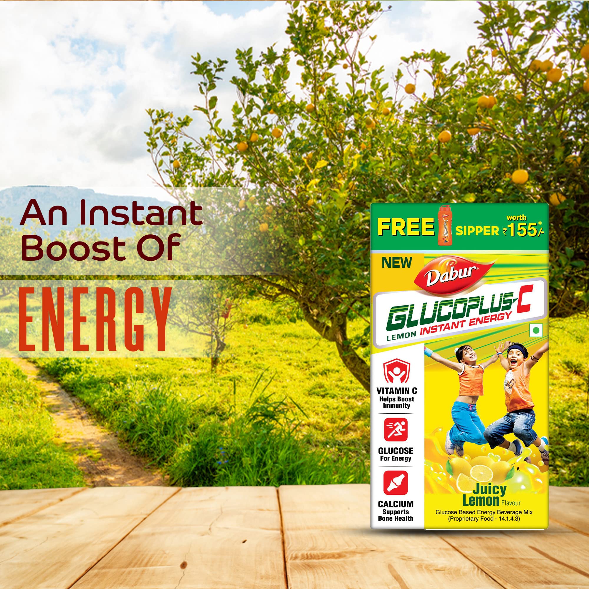DABUR Glucoplus C Instant Energy Glucose Juicy & Tasty Lemon Flavour 1 Kg Glucose Replenishes Energy 25% More Glucose In Every Sip Vitamin C Helps Boosts Immunity Calcium Supports Bone Health – view 3