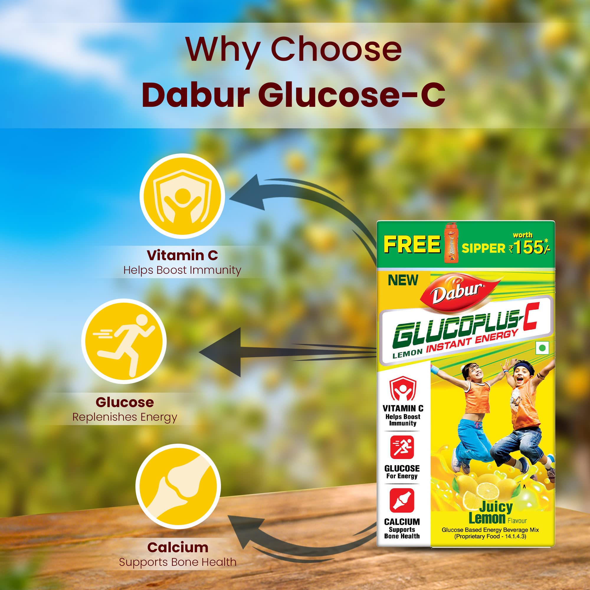 DABUR Glucoplus C Instant Energy Glucose Juicy & Tasty Lemon Flavour 1 Kg Glucose Replenishes Energy 25% More Glucose In Every Sip Vitamin C Helps Boosts Immunity Calcium Supports Bone Health – view 4