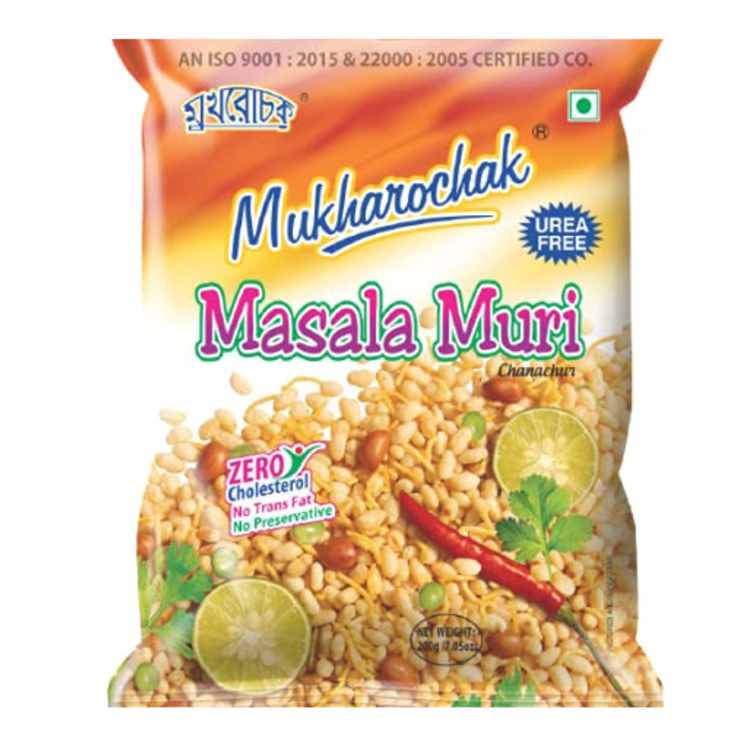 Spicy puffed rice masala muri snack in twin pouches