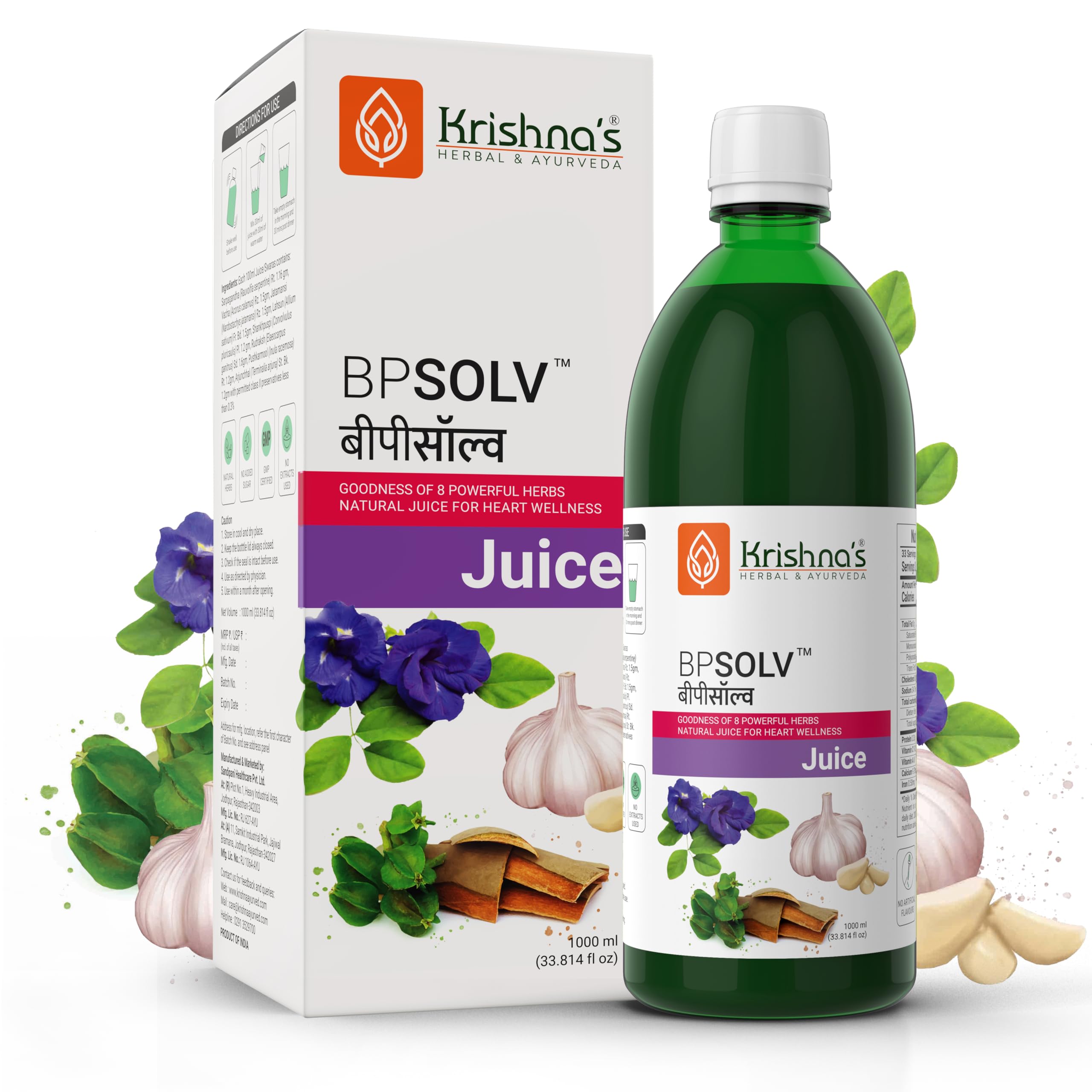Front view of BPSOLV Juice 1000 ml herbal bottle