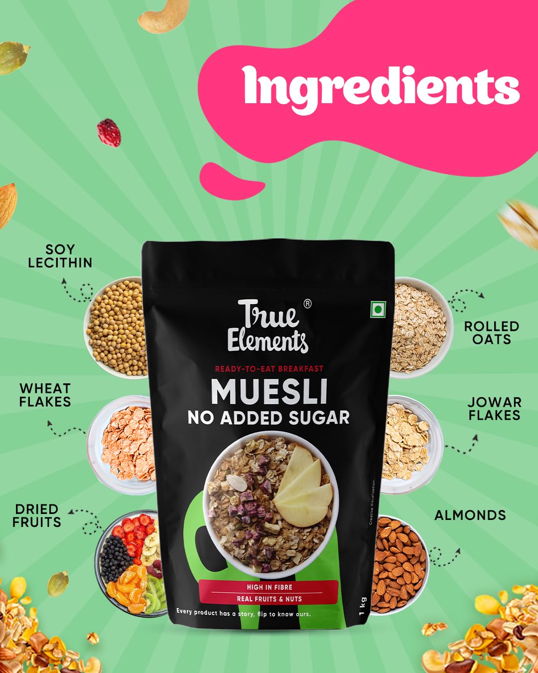 True Elements Muesli No Added Sugar 400gm – view 3