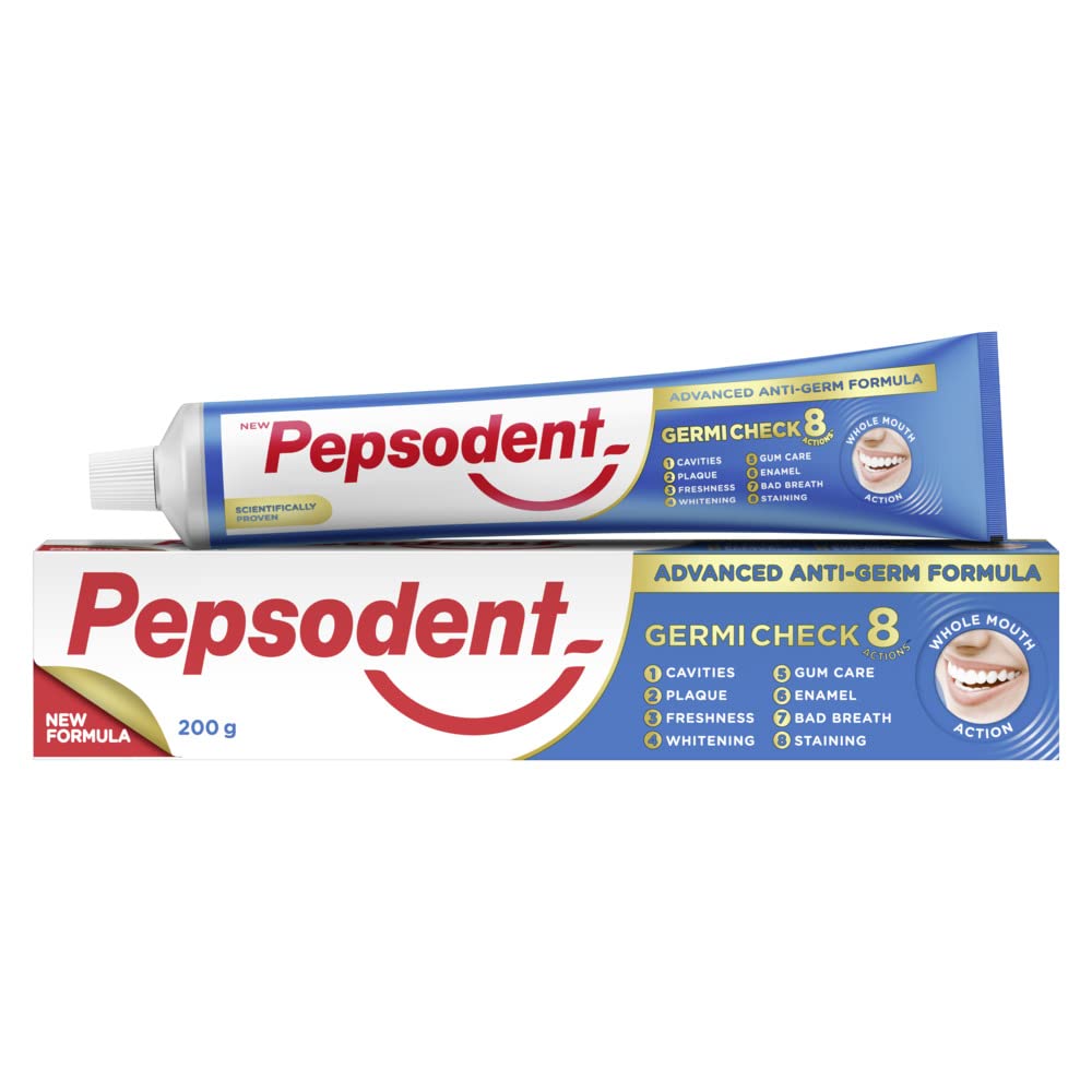 Pepsodent Germicheck toothpaste pack with mint flavor, 200 g tube