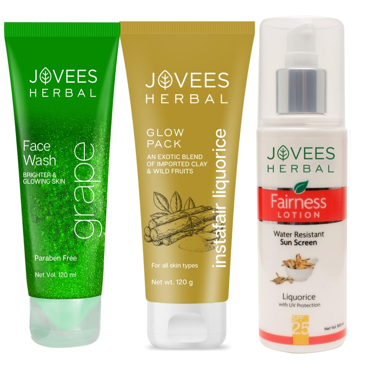 Three-piece Jovees dull skin care combo with facewash pack lotion
