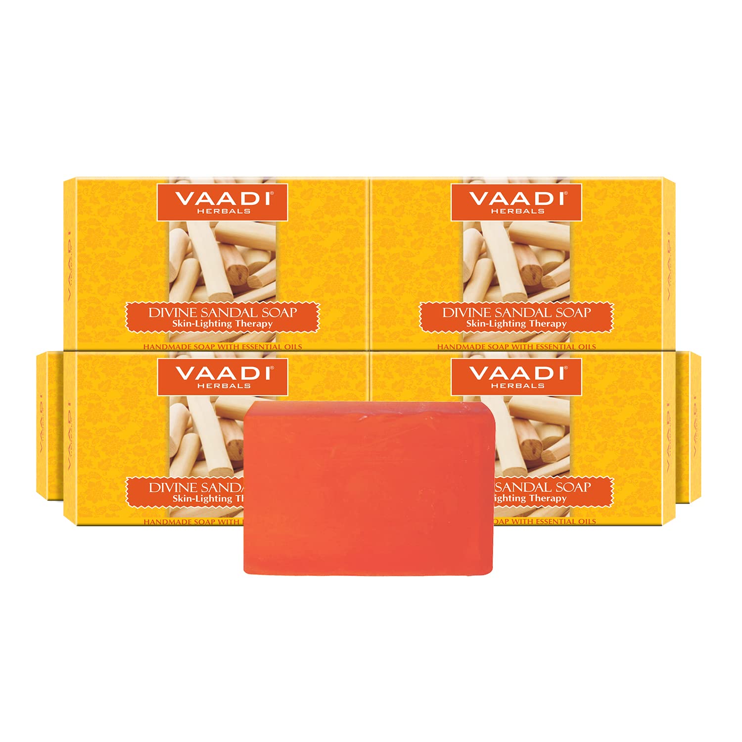 Six bars of Vaadi sandal soap with saffron and turmeric
