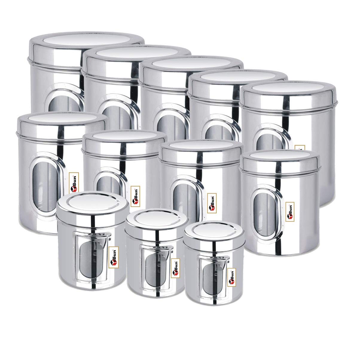 Ebun Heavy Gauge See Through Stainless Steel Containers for Kitchen | Steel Dabba Set for Kitchen | Steel Container with Lid | Capacity 200 Gms to 6 kgs Steel Container for Kitchen Storage | Set of 12