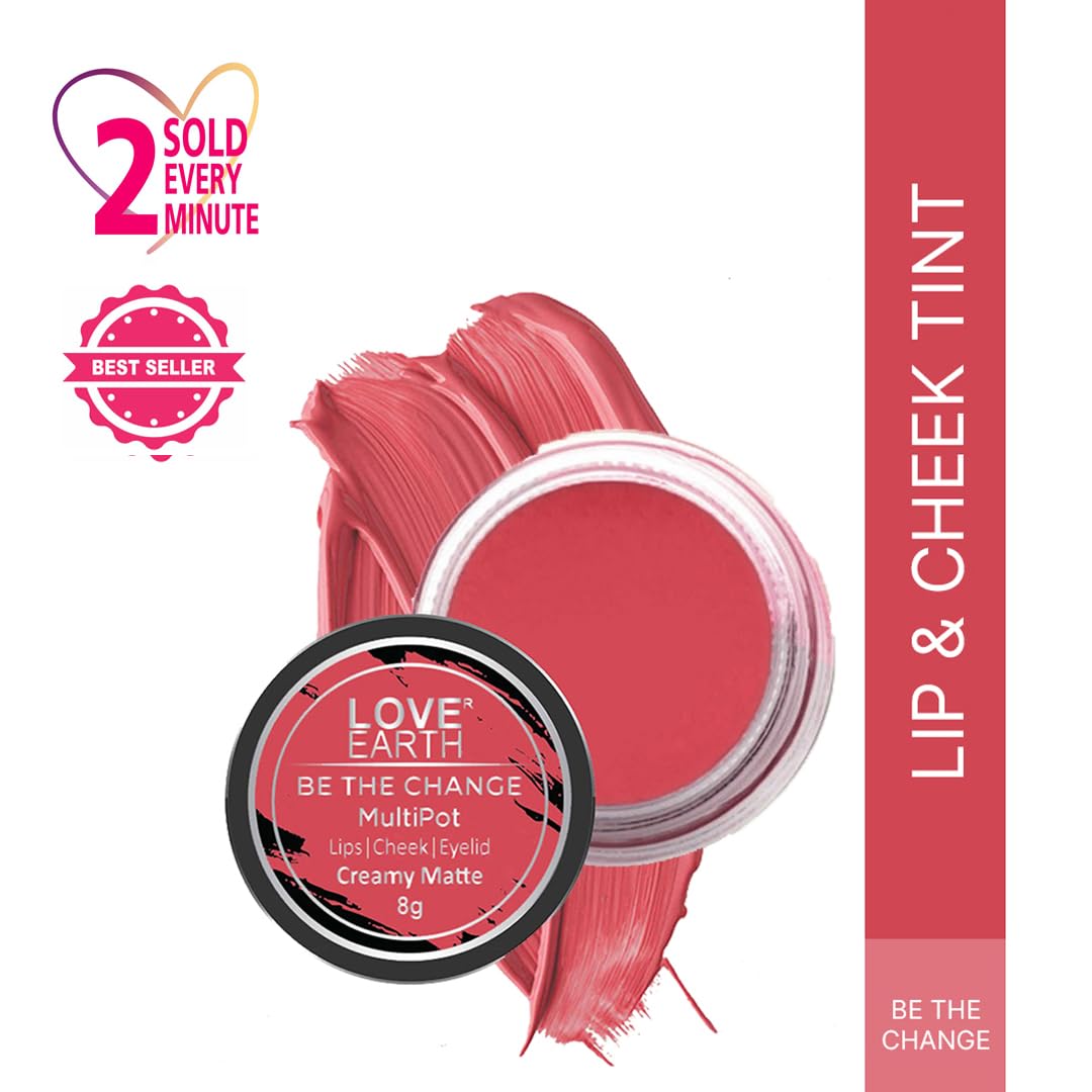 Love Earth Lip Tint & Cheek Tint Multipot-Be The Change With Richness Of Jojoba Oil And Vitamin E For Lips, Eyelids & Cheeks, Matte Finish - Rose Pink – view 2