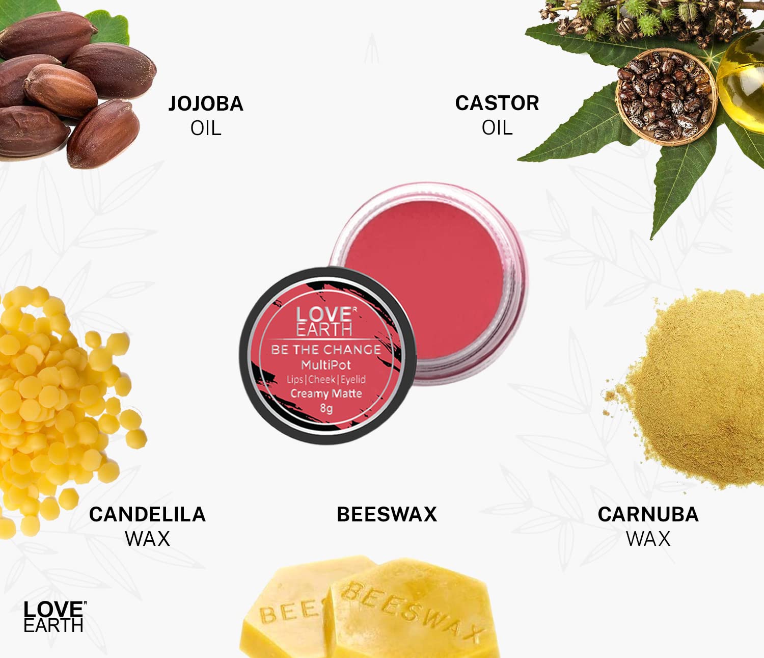 Love Earth Lip Tint & Cheek Tint Multipot-Be The Change With Richness Of Jojoba Oil And Vitamin E For Lips, Eyelids & Cheeks, Matte Finish - Rose Pink – view 5