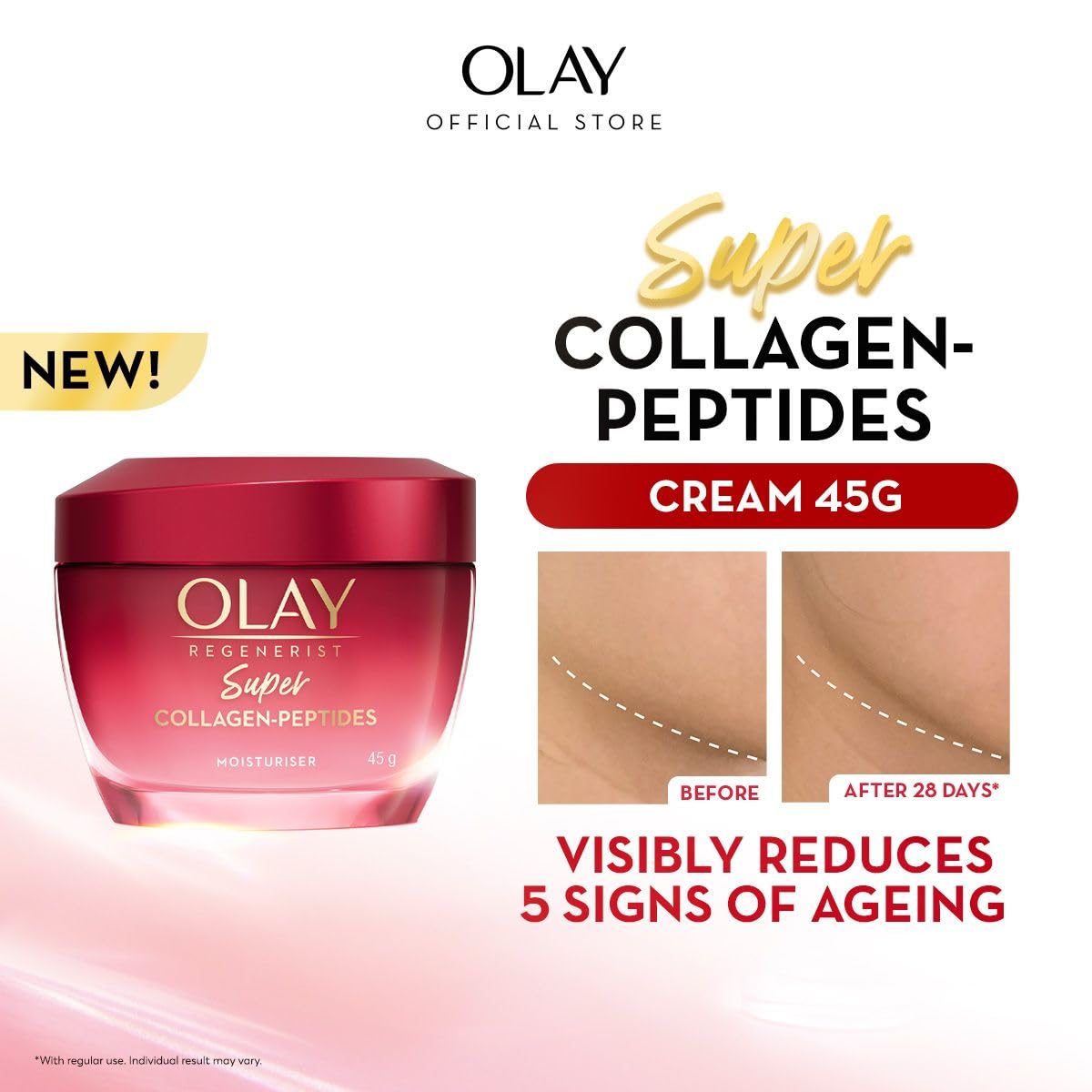 Olay Cream Regenerist Super Collagen Peptides Moisturizer For Firmer & Lifted Skin, Visibly Reduces 5 Signs Of Ageing, Luxuriously Soft Texture, All Skin Types Including Sensitive Skin, 45Gm – view 2