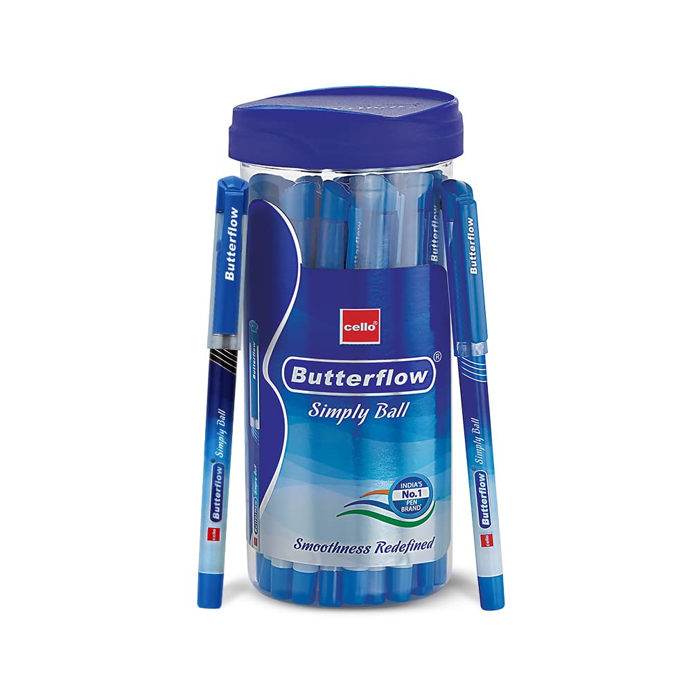 25-piece Cello Butterflow ball pen set in storage jar