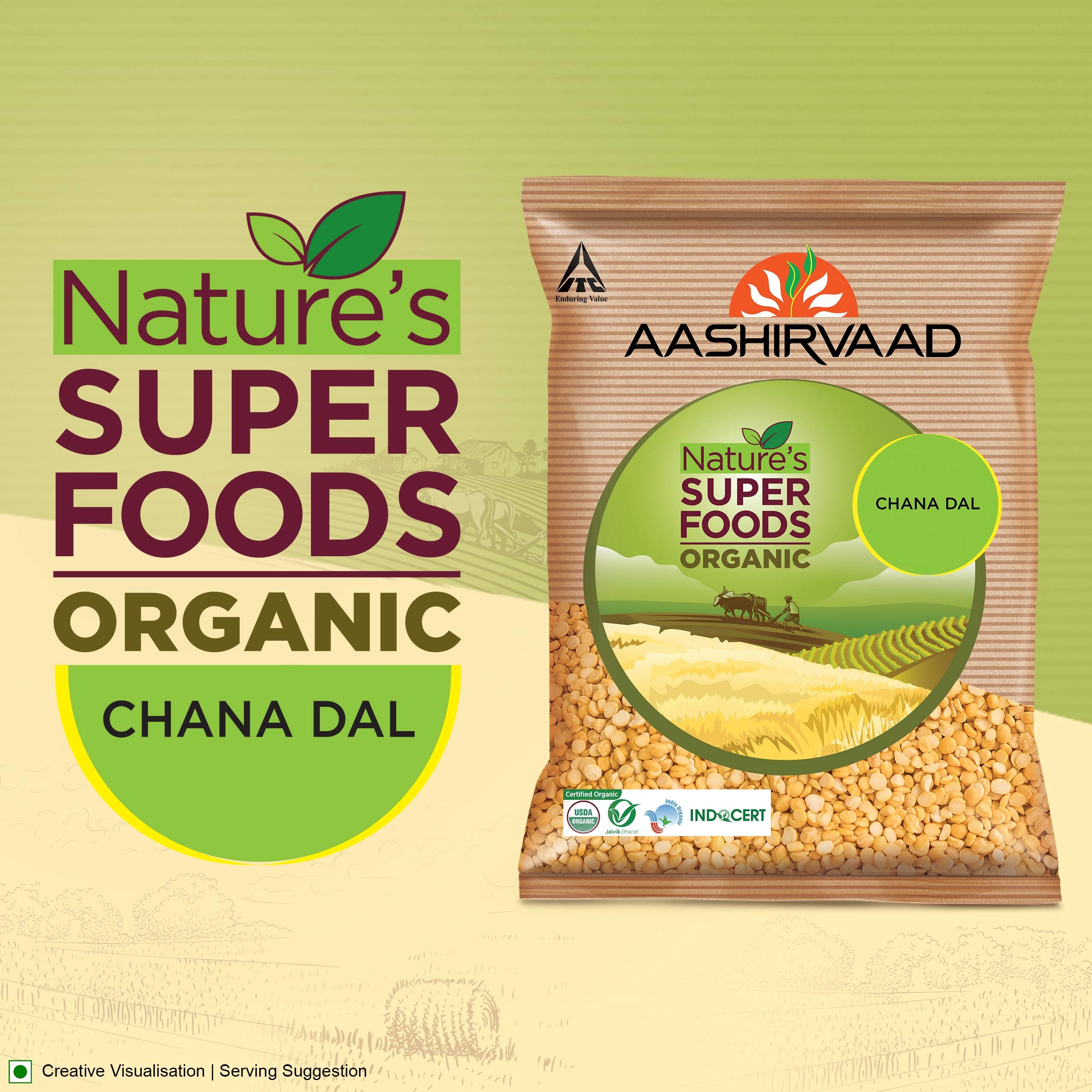 Aashirvaad Nature's Super Foods Organic Chana Dal Pouch, 1 kg & Aashirvaad Spices Combo Pack (Chilli 200g Turmeric 200g Coriander 200g) – view 4