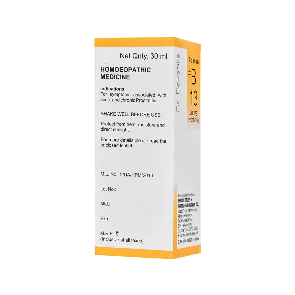 Dr. Bakshi's BAKSON'S HOMOEOPATHY # B 13 Prostatitis Drops (30 ml) – view 2