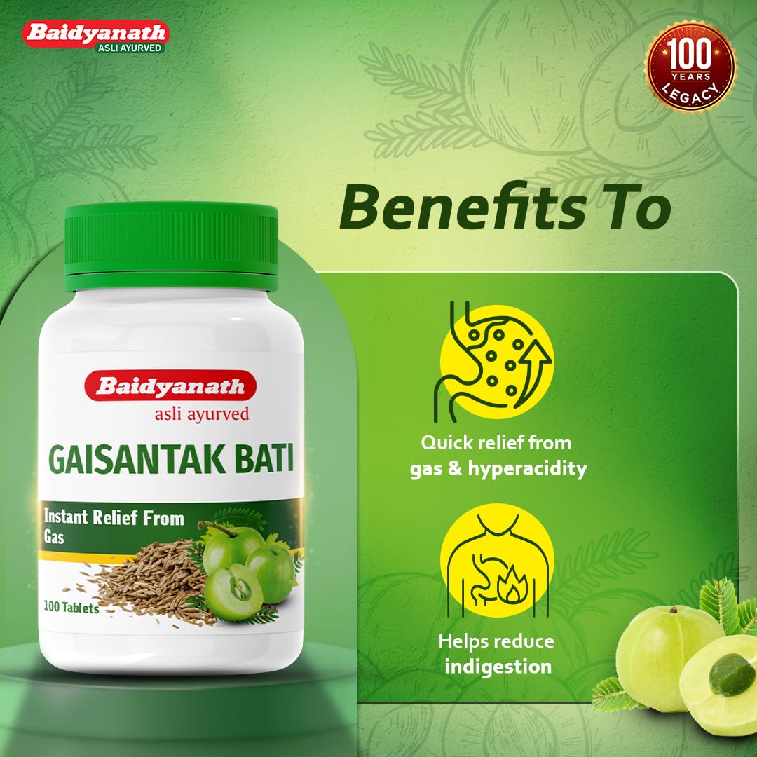 Baidyanath Gaisantak Bati - Instant Relief from Gas and Indigestion - 100 Tablets (Pack of 2) – view 6