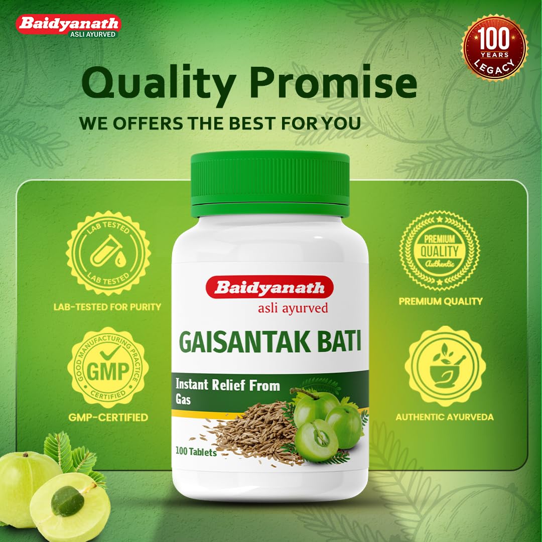 Baidyanath Gaisantak Bati - Instant Relief from Gas and Indigestion - 100 Tablets (Pack of 2) – view 8