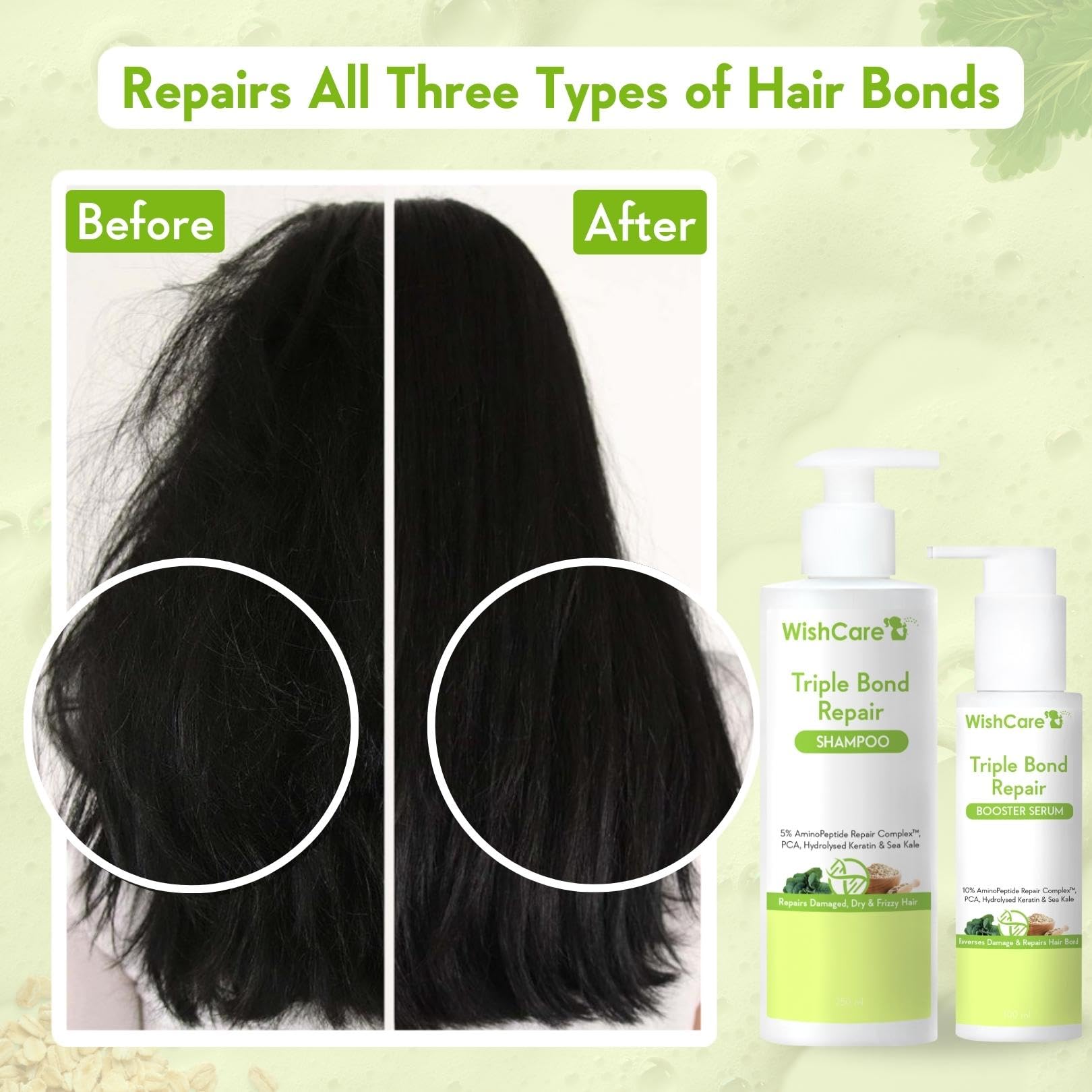 WishCare Triple Bond Repair Shampoo for Dry & Frizzy Hair - 5% AminoPeptide Complex & PCA - Repairs Damaged & Frizzy Hair 250ml – view 2
