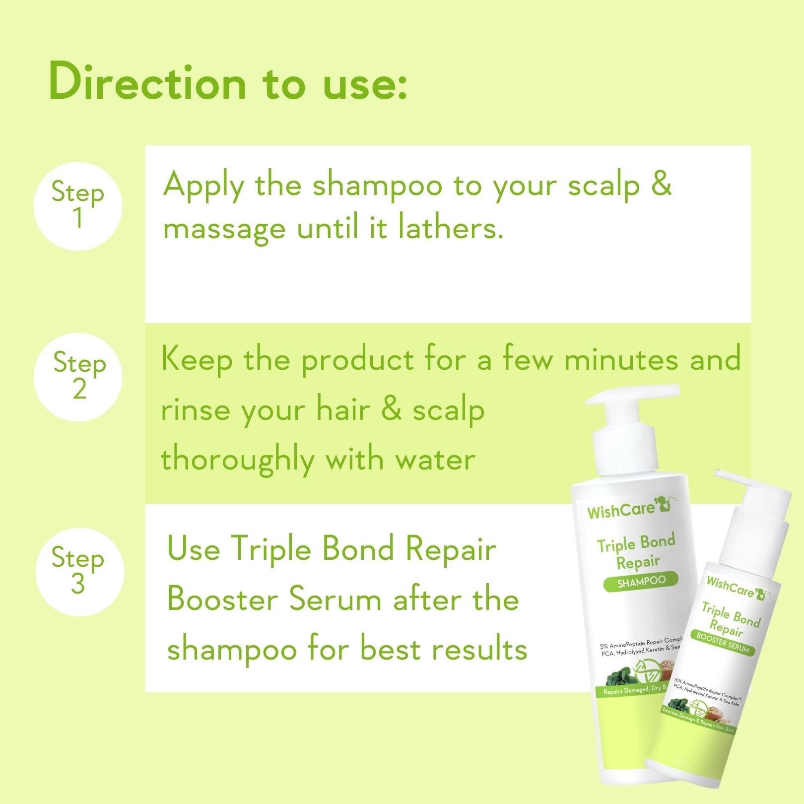 WishCare Triple Bond Repair Shampoo for Dry & Frizzy Hair - 5% AminoPeptide Complex & PCA - Repairs Damaged & Frizzy Hair 250ml – view 6
