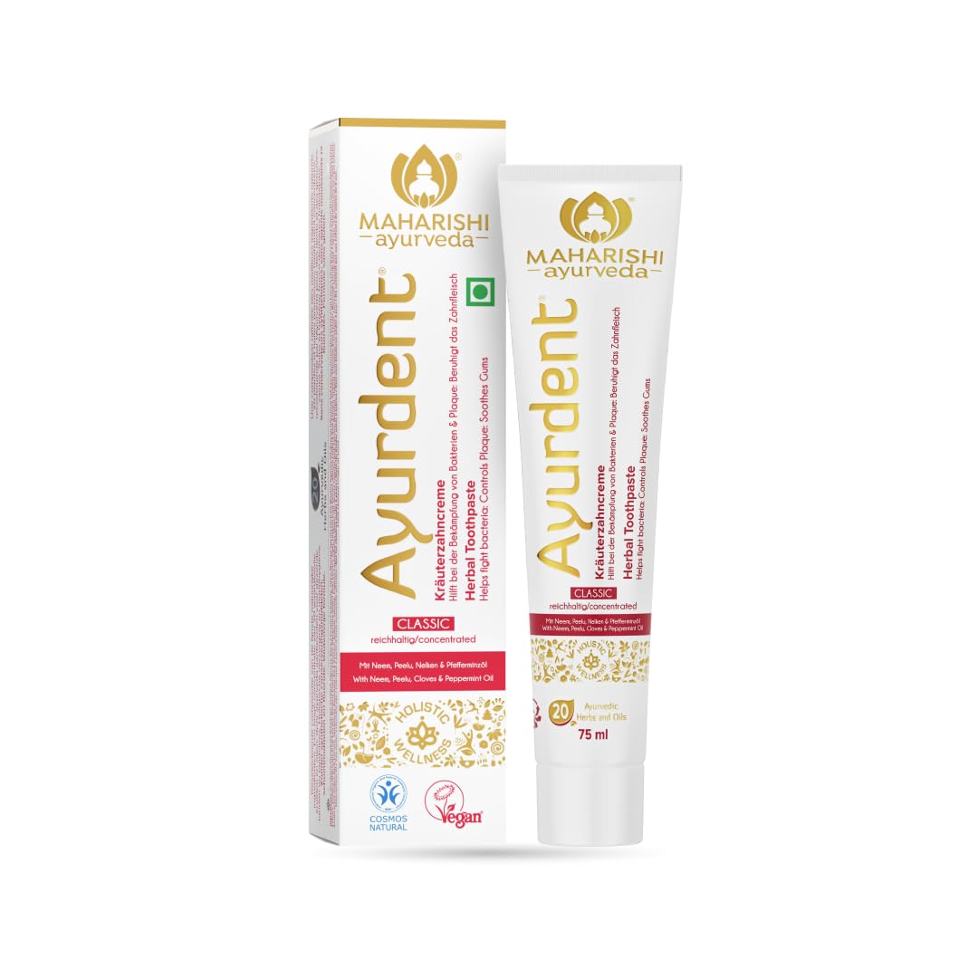 Maharishi Ayurveda Ayurdent Classic Toothpaste|Unique Saliva Balancing Formula|For Toothache,Bleeding Gums,Sensitivity,Cavities,Plaque & Bad breath|Non Foaming,SLS & Fluoride Free|Pack of 1
