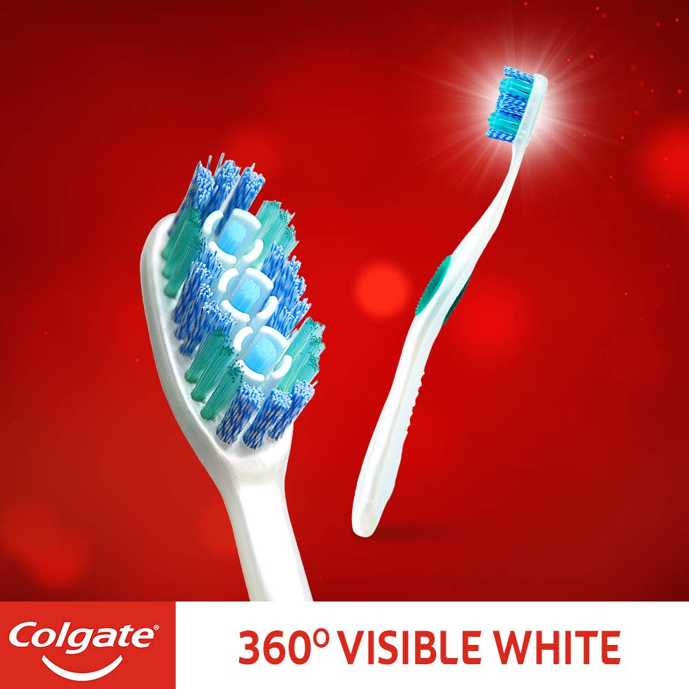 Colgate Visible White Teeth Whitening Toothpaste, Protects Enamel, Removes Stains, With Whitening Accelerators, 200g, 100g X 2 (Saver Pack) and Colgate 360 Visible White Toothbrush - 4 Pcs – view 5