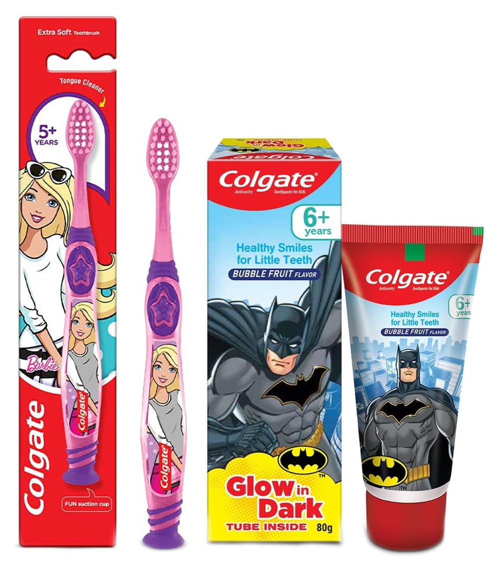 Colgate Batman Anticavity Toothpaste For Kids - 80g (Bubble Fruit Flavour) & Colgate Kids Barbie Manual Toothbrush,Multicolor,1 Piece – view 1