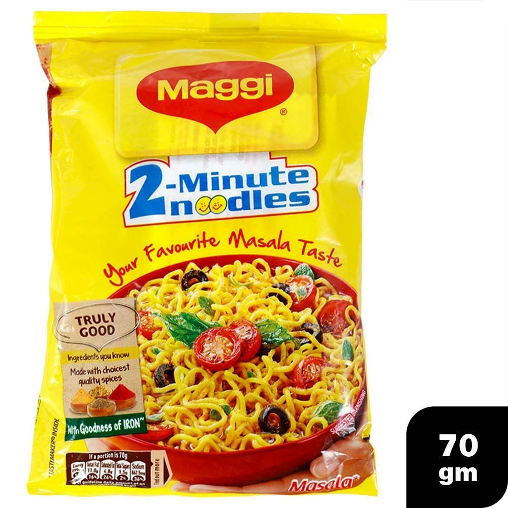 Maggi vegetarian masala instant noodles pack with twelve 70 g units