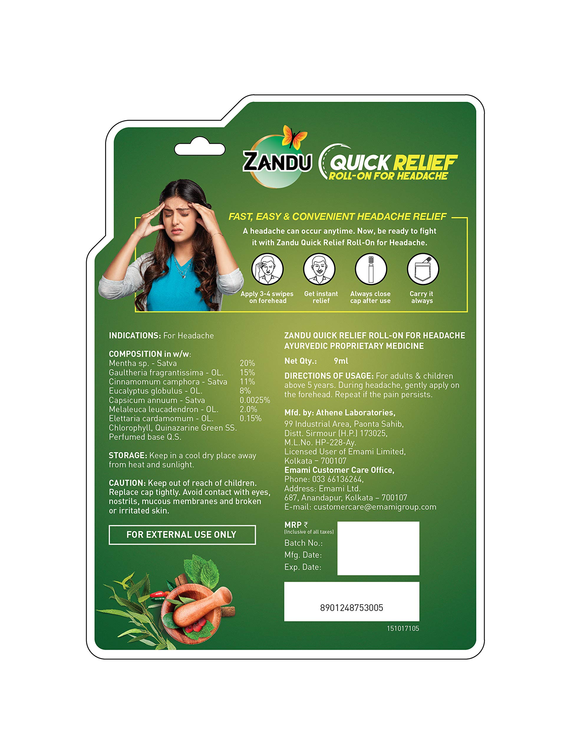 Zandu Roll-On for Headache, 9ml – view 3