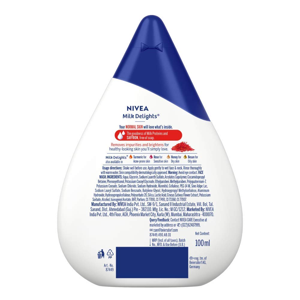 Nivea Milk Delights Precious Saffron Face Wash For Normal Skin, 100ml (Pack of 3) – view 6
