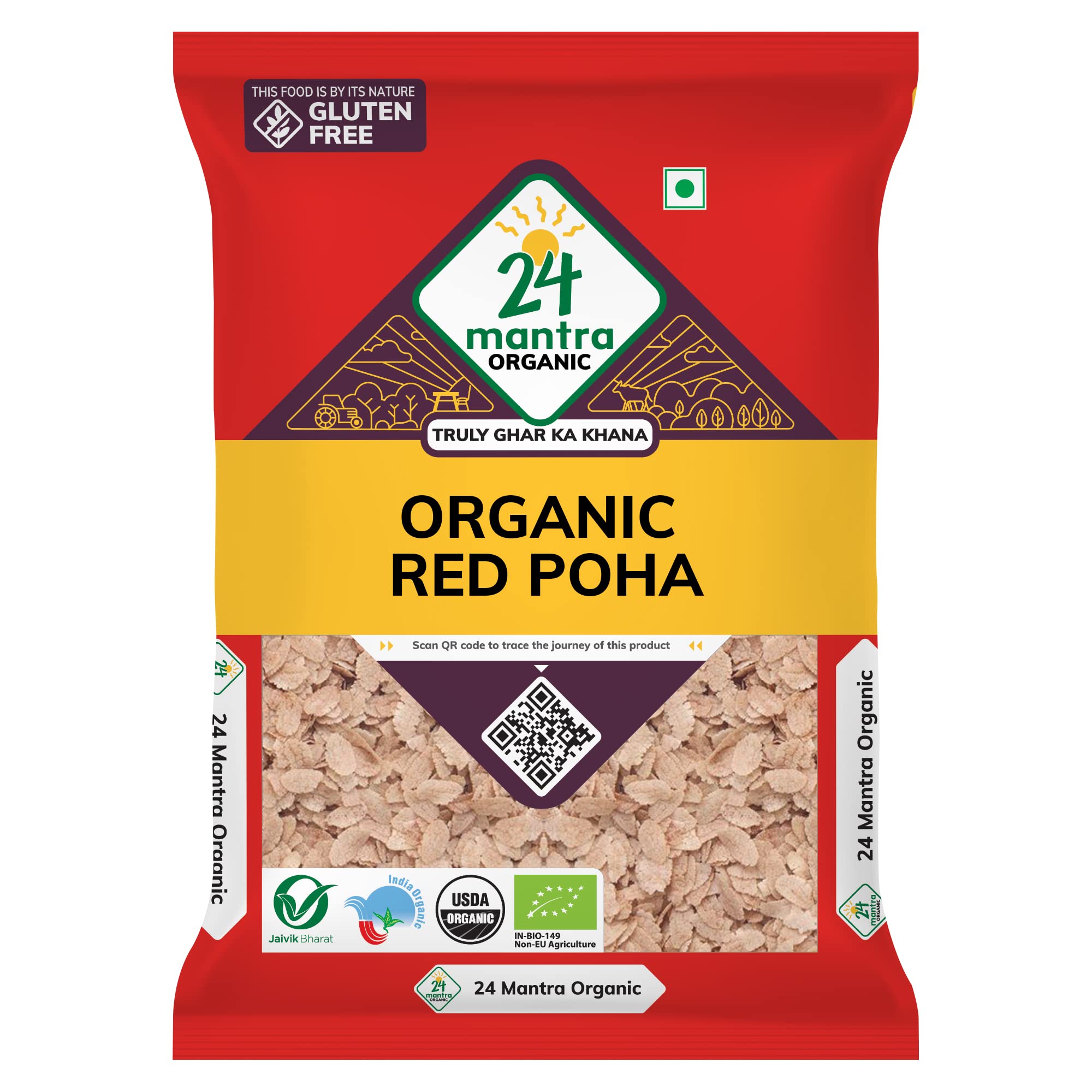 500 g pouch of 24 Mantra Organic red poha