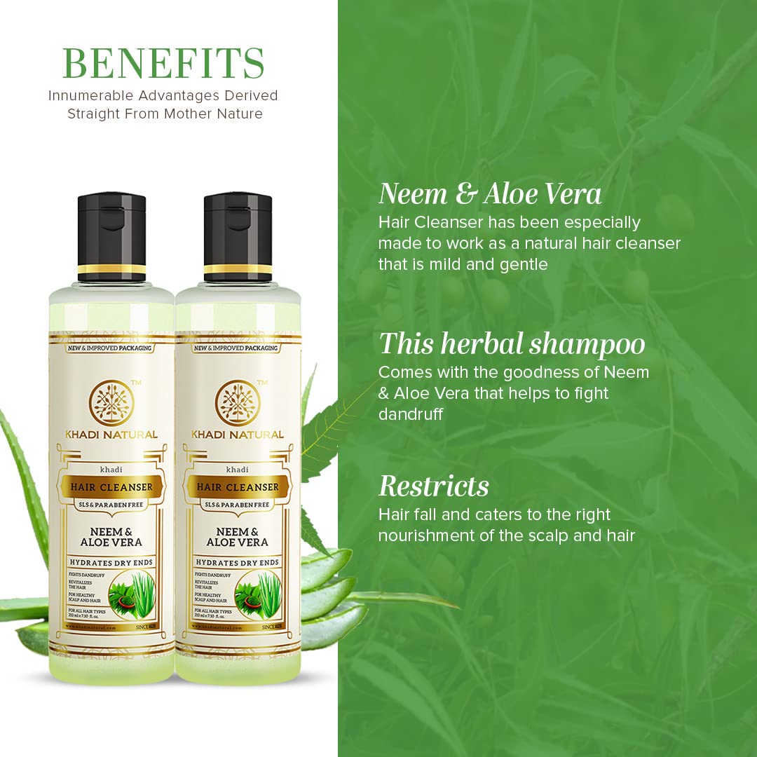 Khadi Natural Neem & Aloe Vera Herbal Cleanser/Shampoo, SLS and Paraben Free (Pack of 2) – view 2