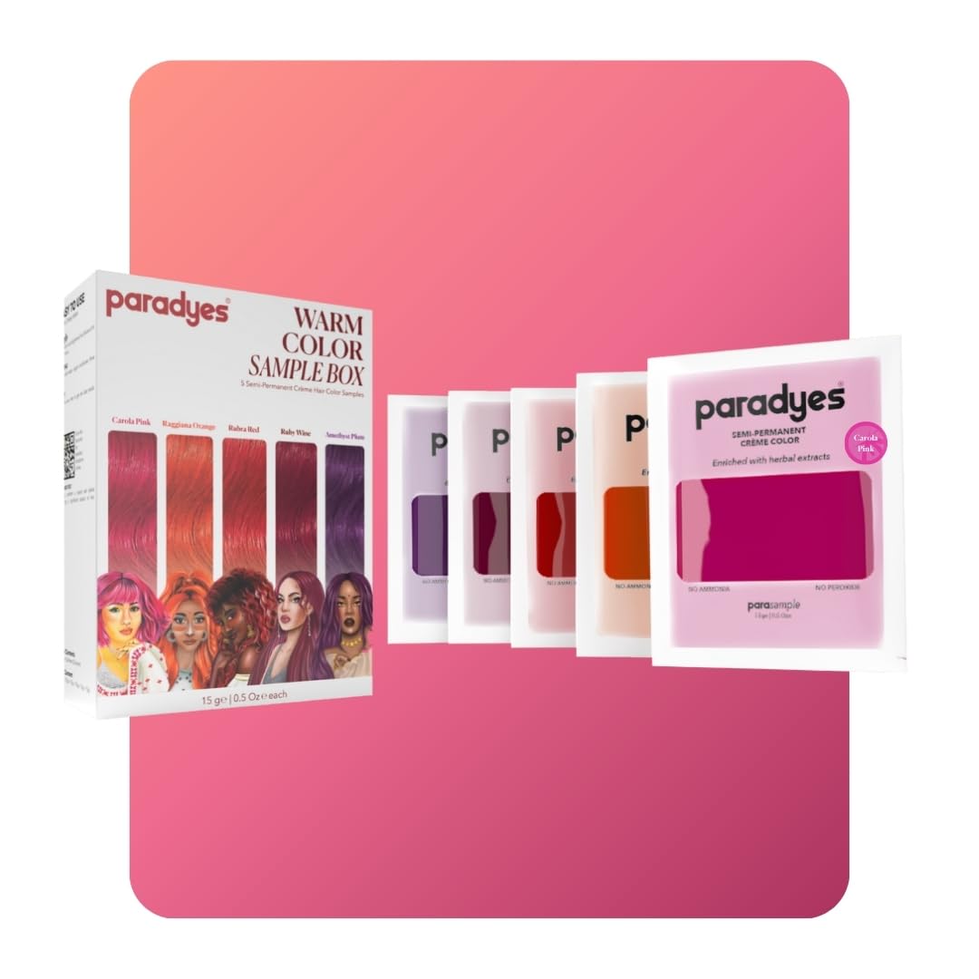Paradyes Warm Hair Color Sample Box (Carola Pink, Ruby Wine, Rubra Red, Amethyst Plum & Raggiana Orange) – view 1