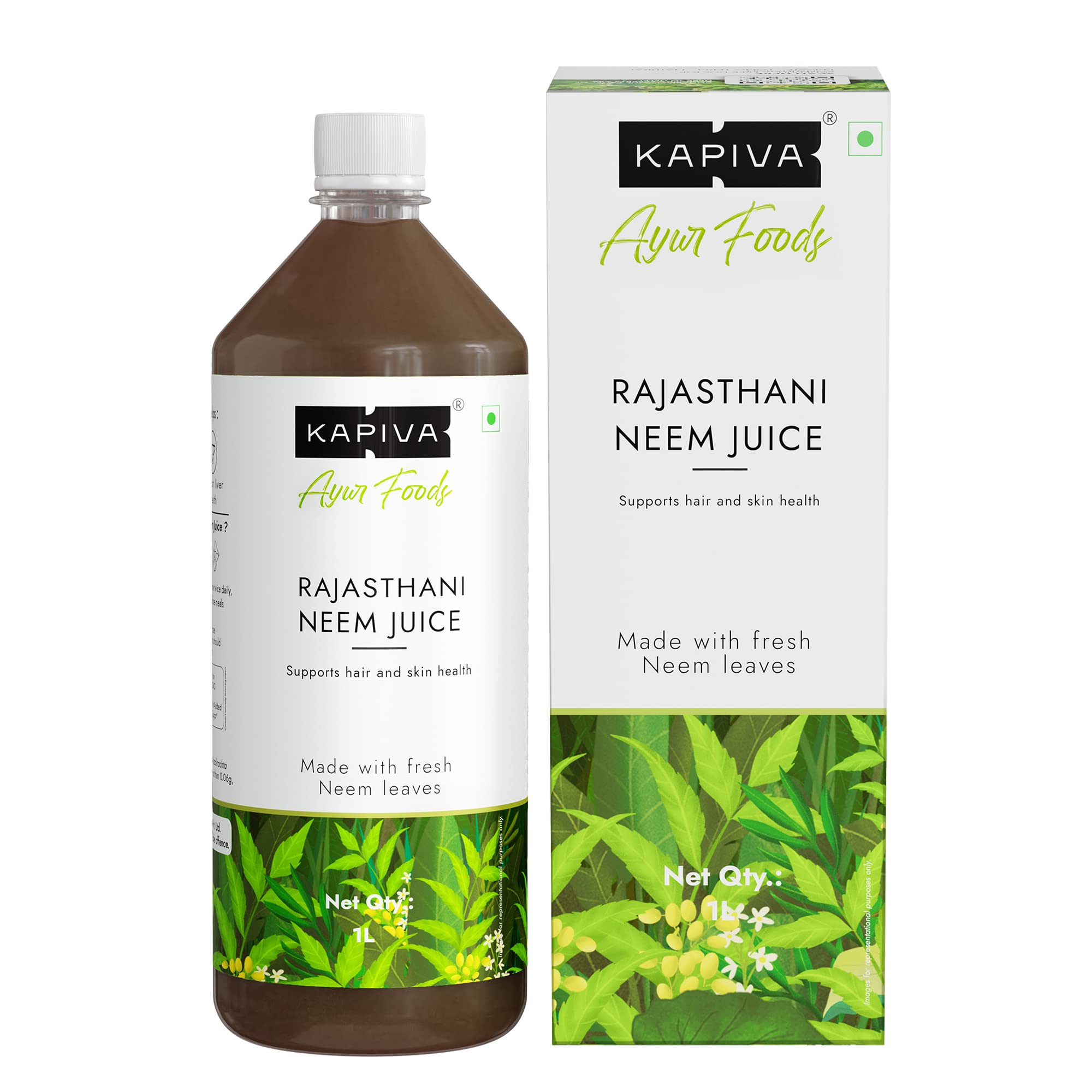 Front view of Kapiva Neem Juice 1 liter bottle