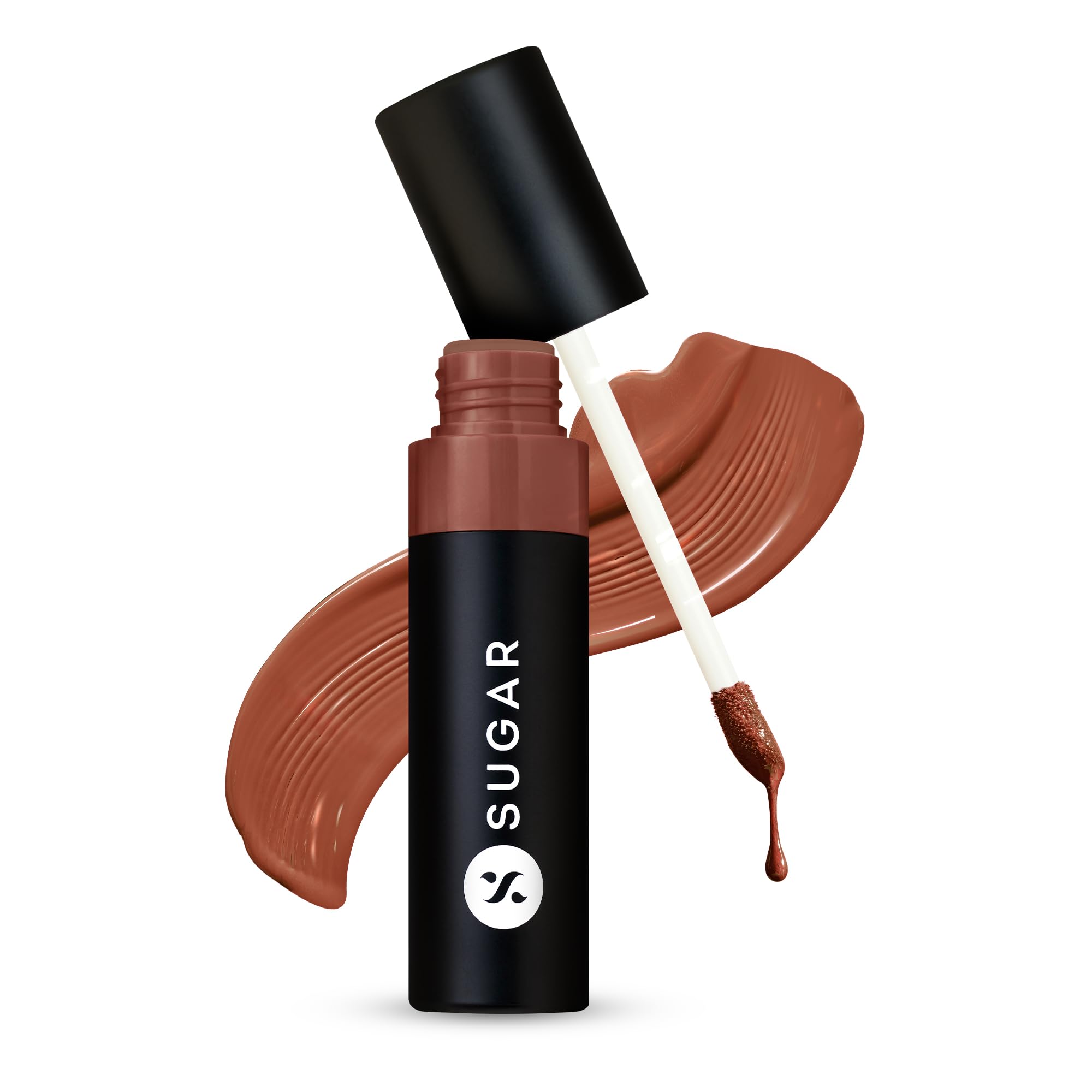 High-gloss liquid lipstick tube, shade 14 Sepia Shiraz by SUGAR Cosmetics