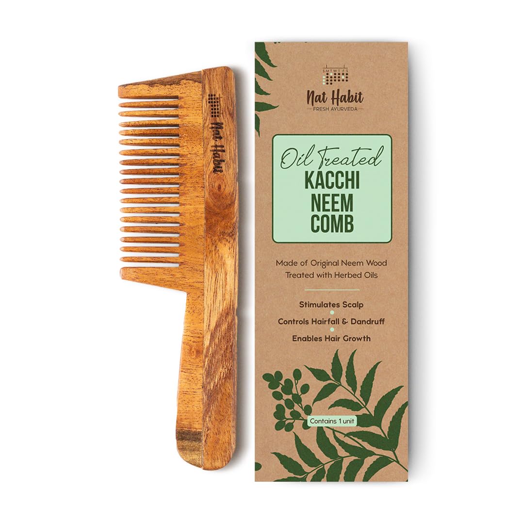 Brown fine tooth neem wooden comb by Nat Habit