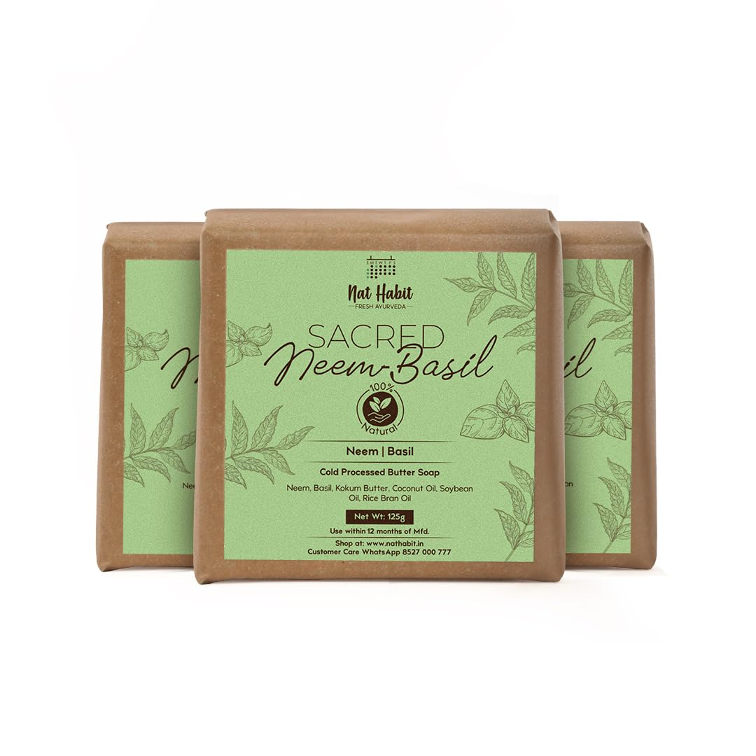 Handmade neem basil butter bath soap bars in Nat Habit box