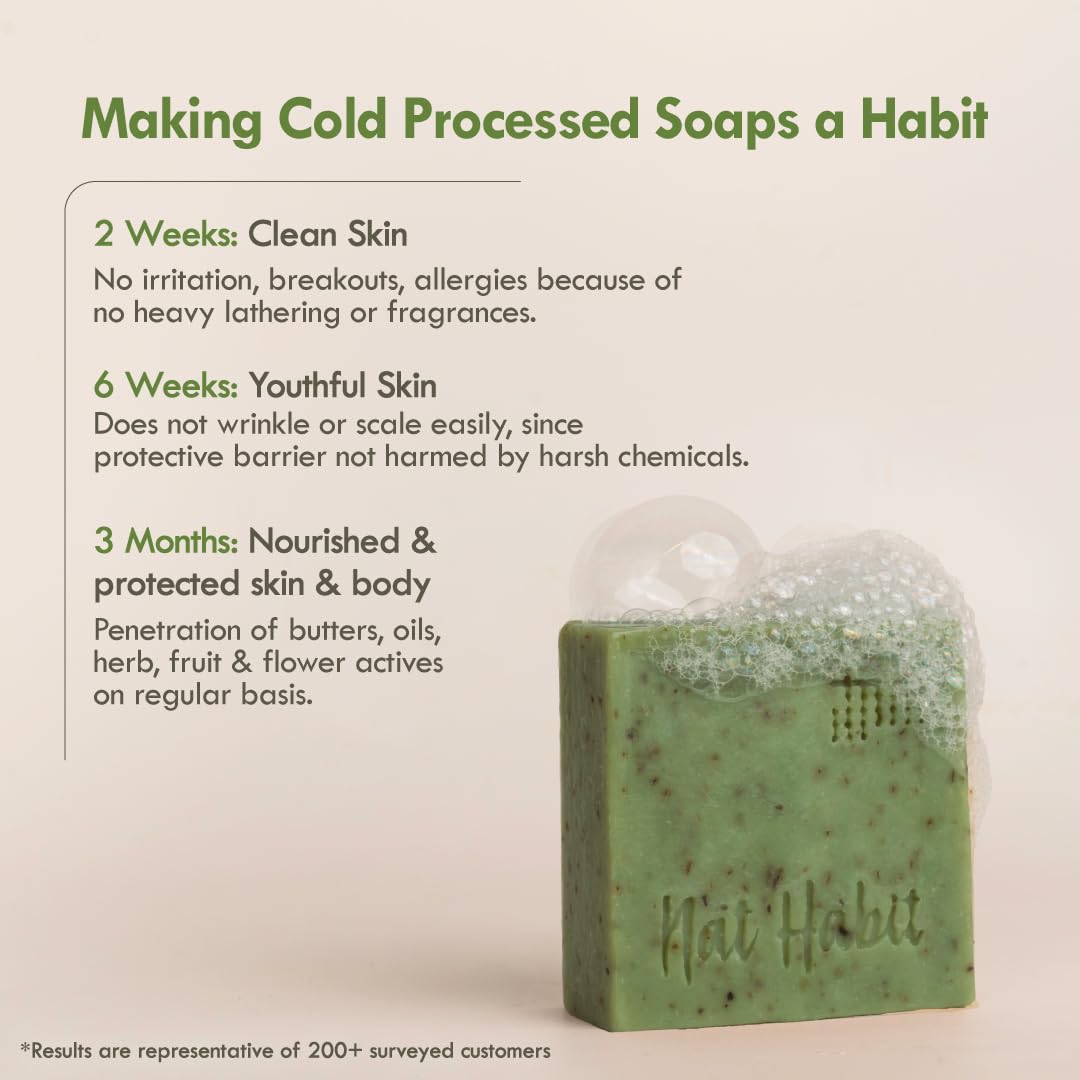 Nat Habit Cold Processed Sacred Neem-Basil Butter Bath Soap- Antibacterial For Soothing, Skin Wellness, Scar Reduction, Exfoliation & Tan Removal – view 3