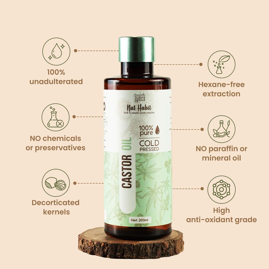 Nat Habit Cold Pressed 100% Pure Castor (Arandi) Oil for Skin & Hair With Vitamin E, Omega-6 & 9, Mineral Free & Preservative Free (200 ml) – view 4