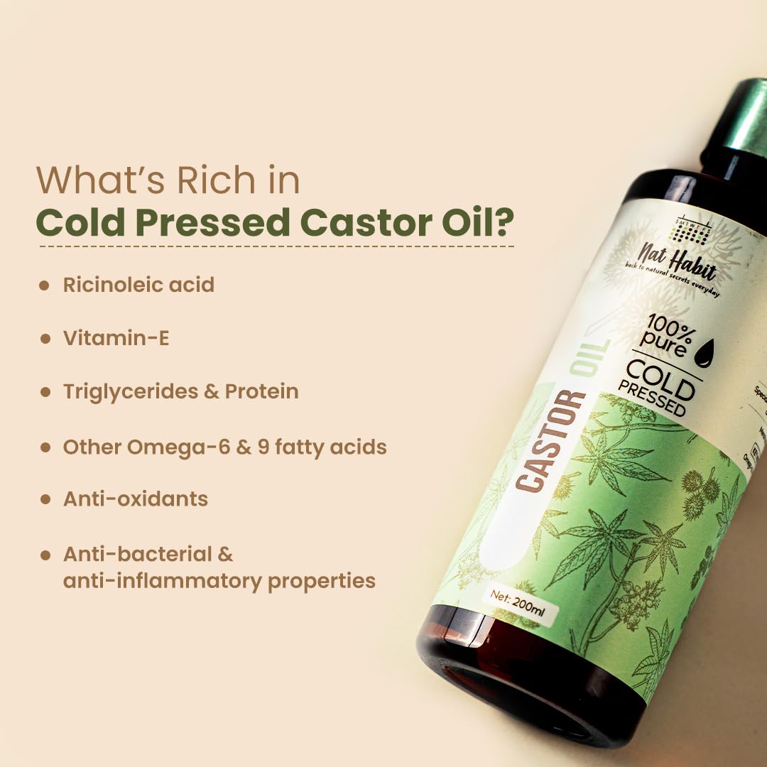 Nat Habit Cold Pressed 100% Pure Castor (Arandi) Oil for Skin & Hair With Vitamin E, Omega-6 & 9, Mineral Free & Preservative Free (200 ml) – view 5