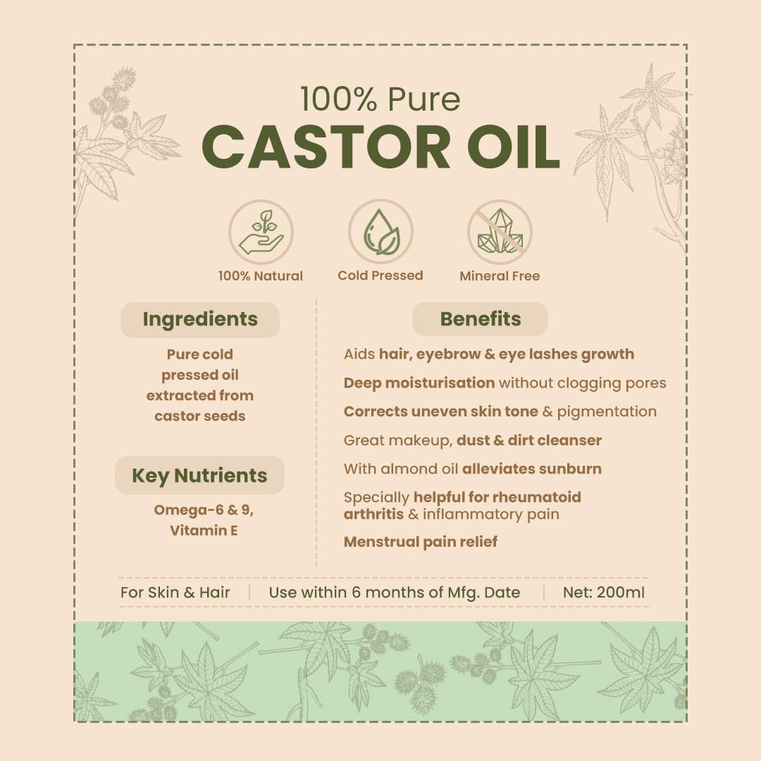 Nat Habit Cold Pressed 100% Pure Castor (Arandi) Oil for Skin & Hair With Vitamin E, Omega-6 & 9, Mineral Free & Preservative Free (200 ml) – view 8