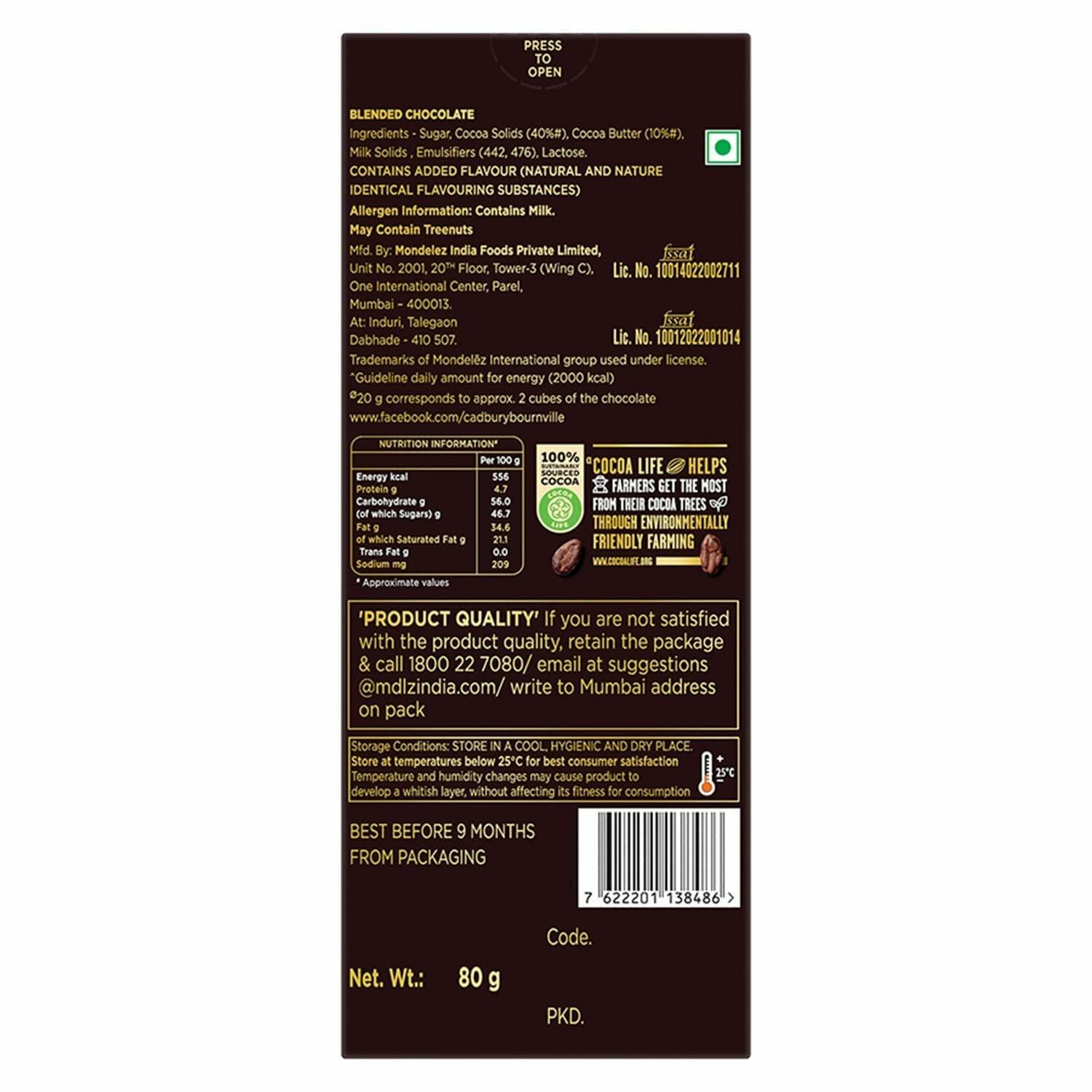 Cadbury Bournville Rich Cocoa 50% Dark Chocolate Bar, 80 Gm (Pack Of 5) – view 6