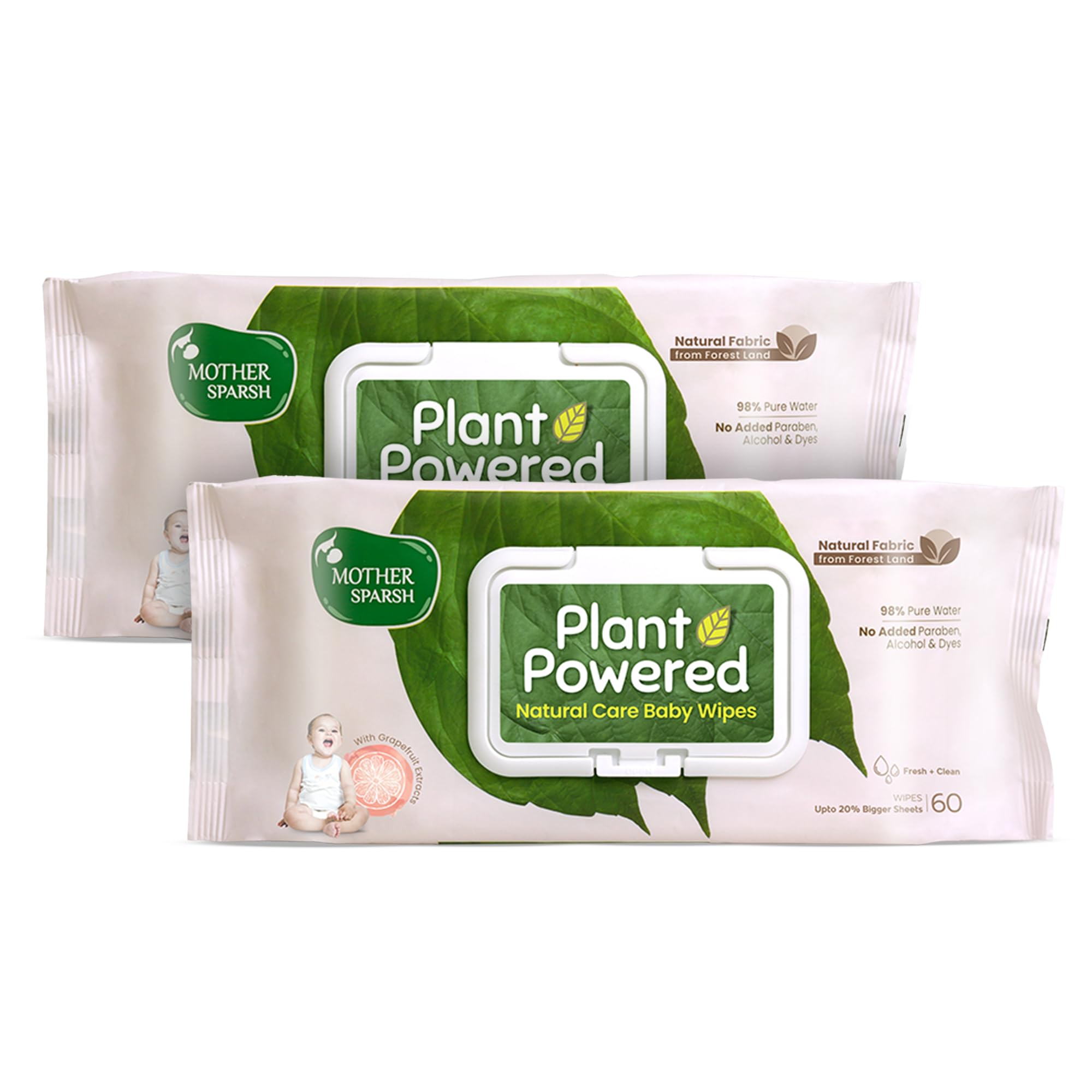 Mother Sparsh natural care baby wipes grapefruit 60 count pouch