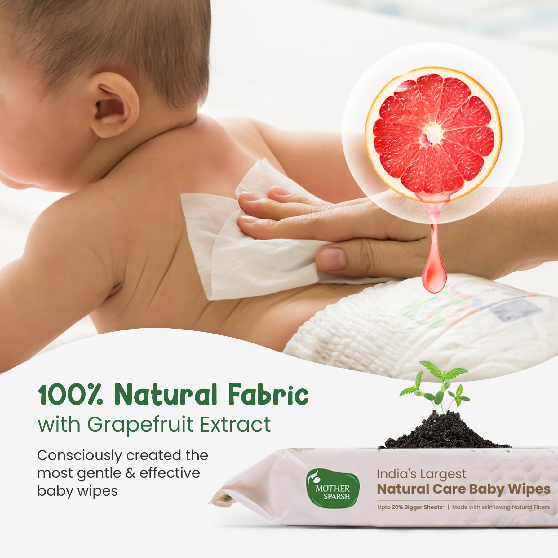 Mother Sparsh Natural Care Baby Wipes I 100% Plant Made Fabric From Forest Land – view 3