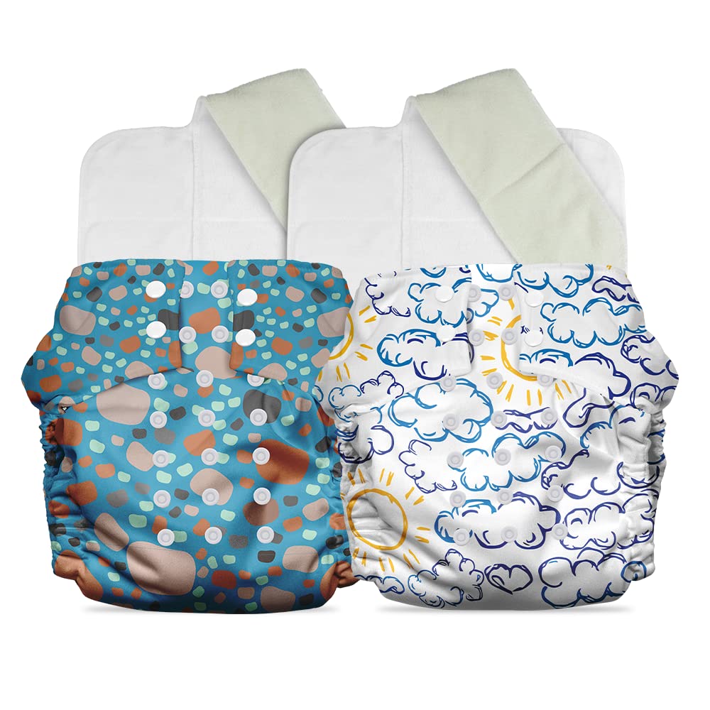 Reusable Mother Sparsh baby cloth diapers with Pebbles and Cloudy design